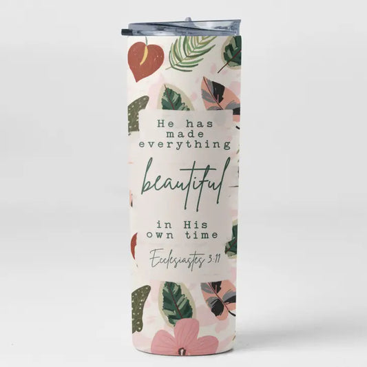 He Has Made Everything Beautiful Bible Verse and House Plants Stainless Steel Double-Wall Insulated 20oz. Travel Tumbler With Straw For Hot or Cold Beverages